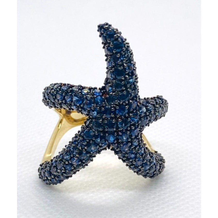 Effy 14k Yellow Gold Blue Sapphire Black Rhodium Starfish HUGE
