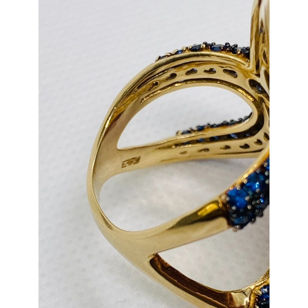Effy 14k Yellow Gold Blue Sapphire Black Rhodium Starfish HUGE
