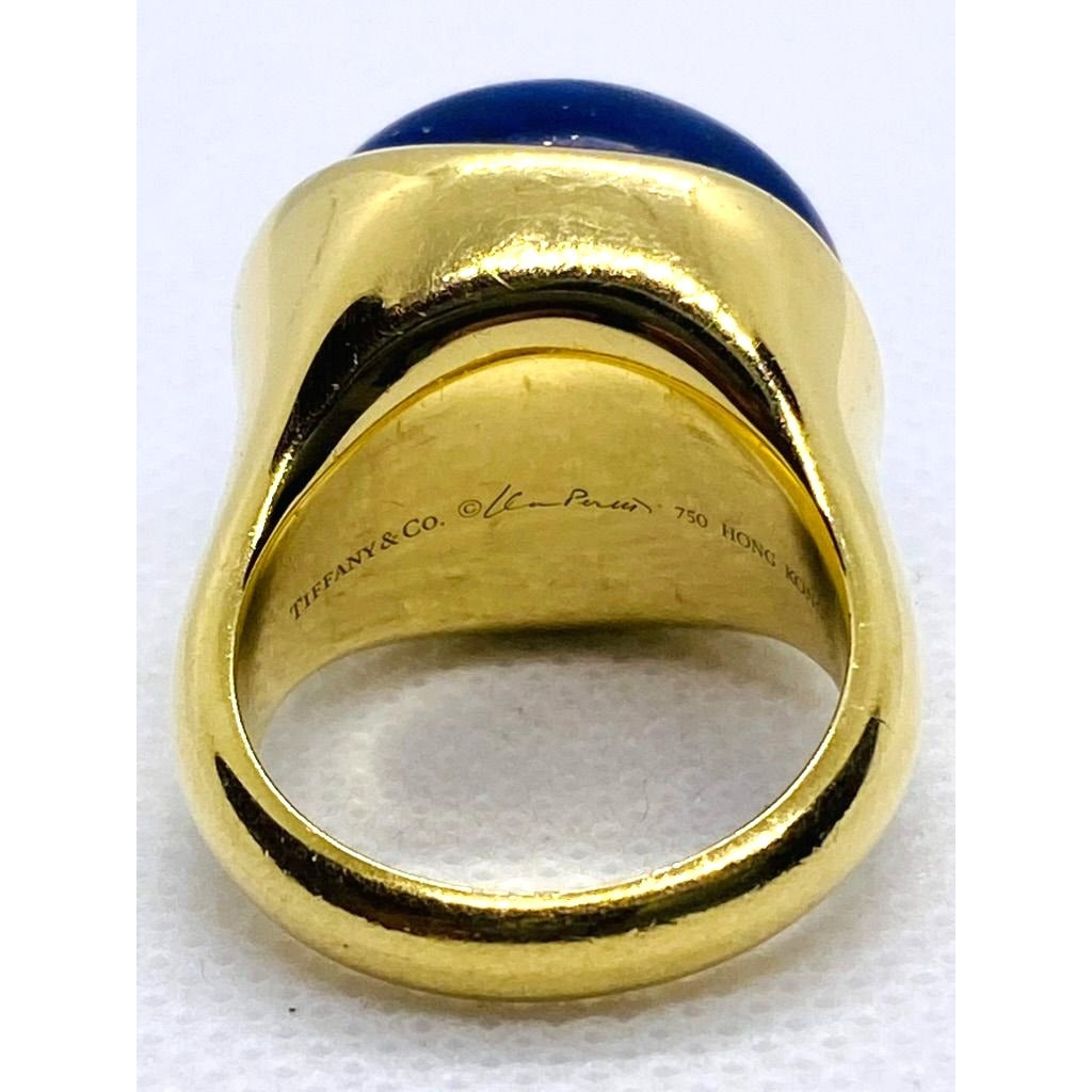 Tiffany & Co. Peretti Lapis Lazuli 18K Gold Cabochon Cocktail Ring 21.