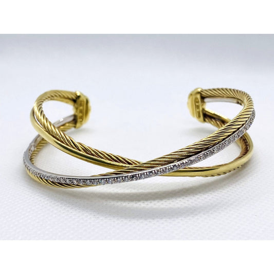David Yurman 18K 750 Crossover Diamond Cuff Bracelet 7.5"