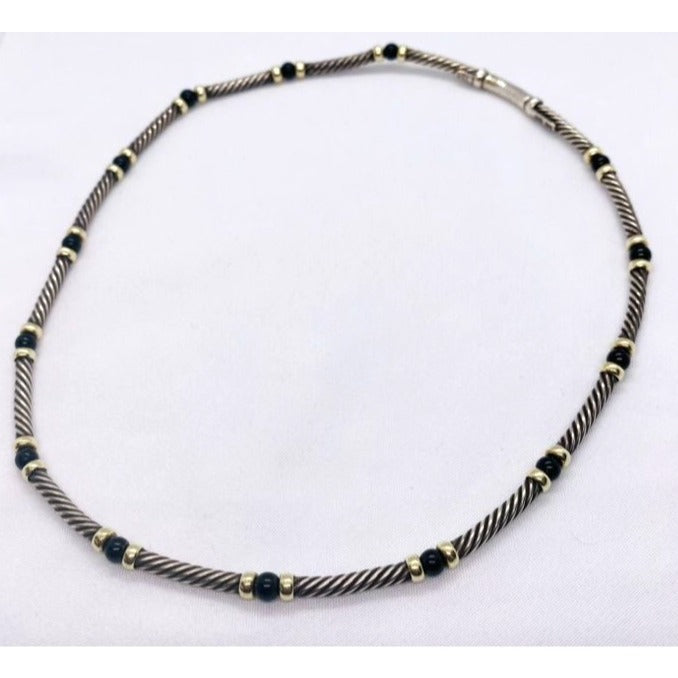 David Yurman Hampton 14K Gold Black Onyx Sterling Silver Choker Necklace 15"