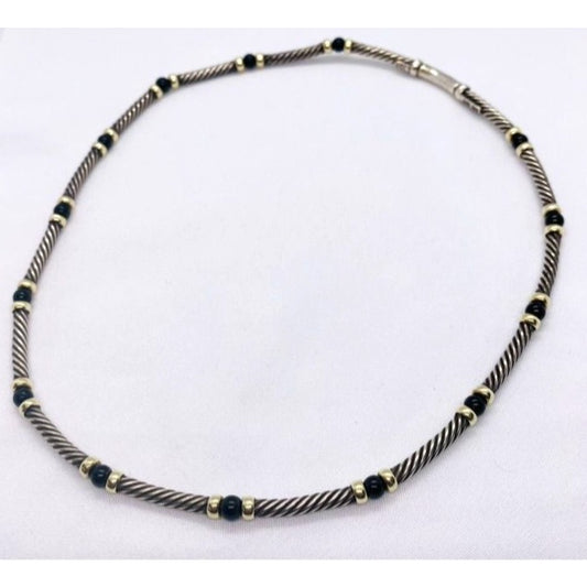 David Yurman Hampton 14K Gold Black Onyx Sterling Silver Choker Necklace 15"