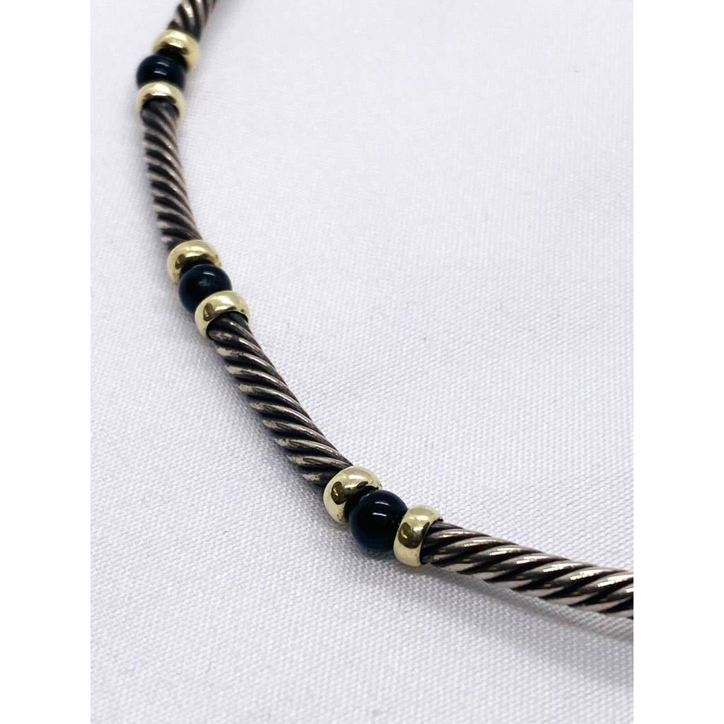 David Yurman Hampton 14K Gold Black Onyx Sterling Silver Choker Necklace 15"