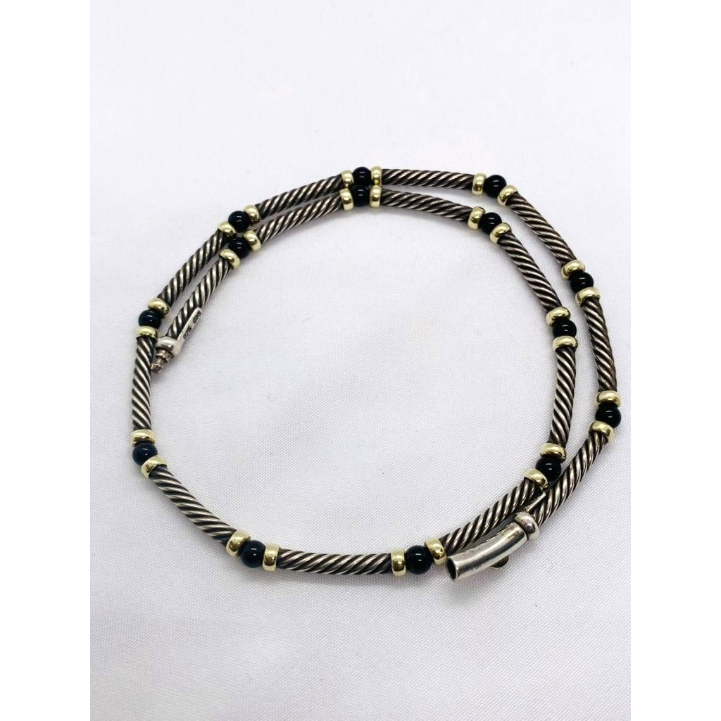 David Yurman Hampton 14K Gold Black Onyx Sterling Silver Choker Necklace 15"