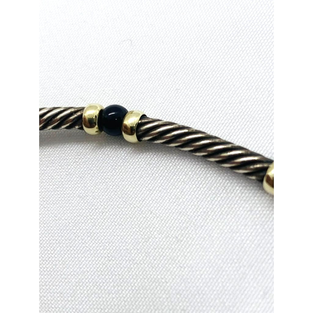 David Yurman Hampton 14K Gold Black Onyx Sterling Silver Choker Necklace 15"