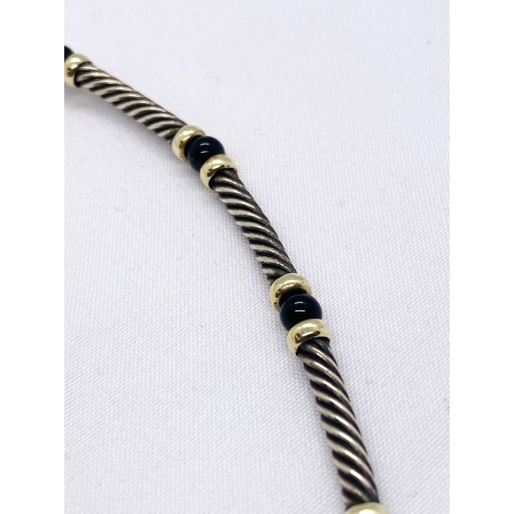 David Yurman Hampton 14K Gold Black Onyx Sterling Silver Choker Necklace 15"