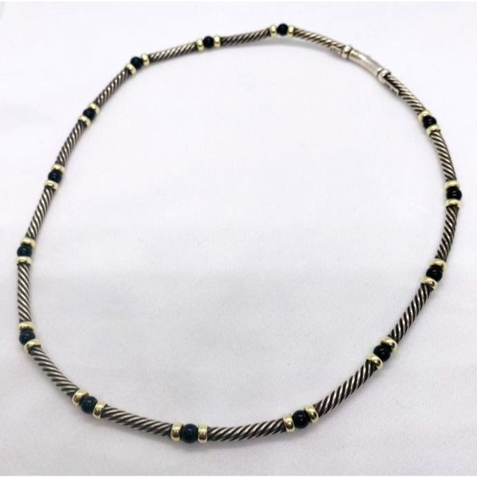 David Yurman Hampton 14K Gold Black Onyx Sterling Silver Choker Necklace 15"