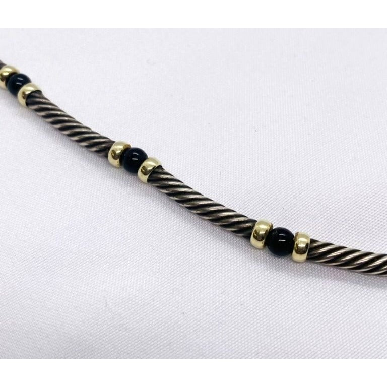 David Yurman Hampton 14K Gold Black Onyx Sterling Silver Choker Necklace 15"