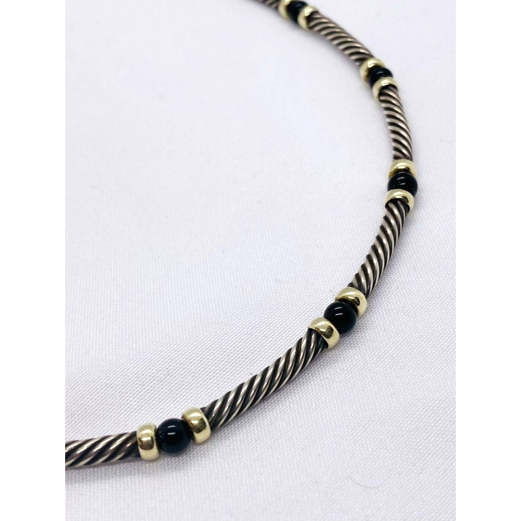 David Yurman Hampton 14K Gold Black Onyx Sterling Silver Choker Necklace 15"